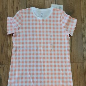 Kim Rogers Orange and White Gingham Short Sleeve Top